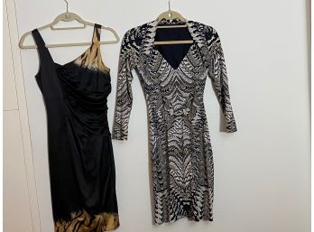 Pair Of Authentic Roberto Cavalli Cocktail Dresses  Animalier Black Silk Dress & Snakeskin Print Dress