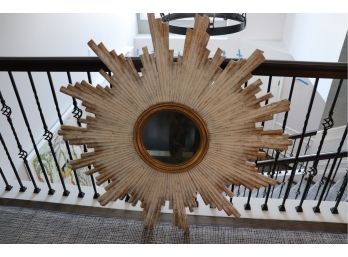 Large Rustic Starburst Wall Mirror With Gilded & Antiqued Mirror Inset  48 Dia
