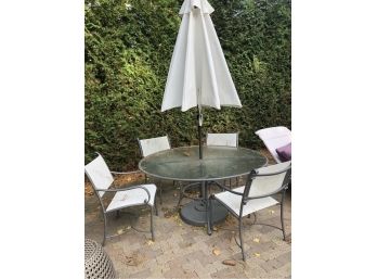 Brown Jordan 60 Round Table Plus Chairs And Umbrella