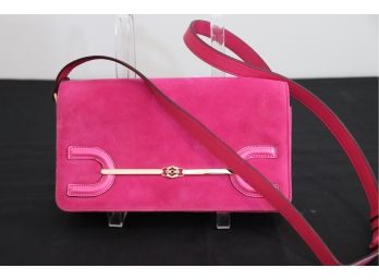 Authentic Loewe Madrid 1846 Limited Edition Hot Pink Suede Clutch With Leather Shoulder Strap