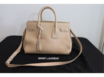 Authentic Saint Laurent Small Sac De Jour Souple In Beige Grained Calfskin Leather