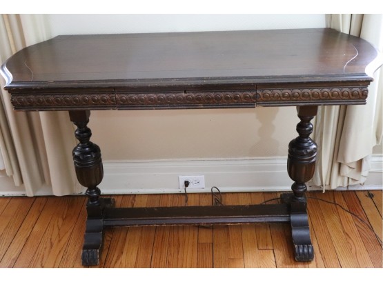 VINTAGE RENAISSANCE REVIVAL CONSOLE TABLE WITH CARVED APRON AND DRAWER