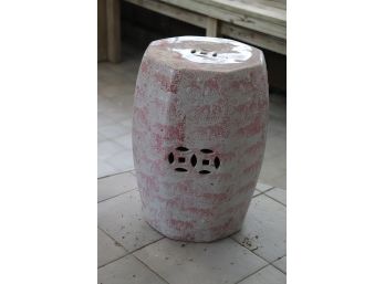 PAIR OF BEAUTIFUL DECORATIVE PINK AND WHITE GARDEN STOOLS