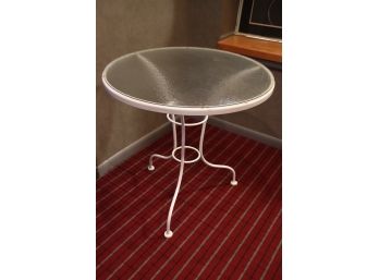 30 INCH ROUND METAL ICE CREAM PARLOR STYLE TABLE WITH TEXTURED GLASS TOP