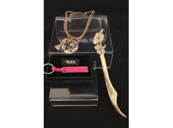 LETTER OPENER FROM SOUTH AFRICA WITH FUN DECORATIVE NECKLACE AND TUMI KEY CHAIN