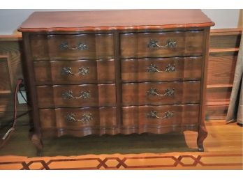 VINTAGE 1940 S PERMACRAFT FURNITURE 8 DRAWER CHESTS WITH SCALLOPED FRONT DRAWERS & SCROLLED HANDLES