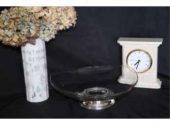 BEAUTIFUL ROSENTHAL STUDIO LINE VASE (GERMANY),  GLASS BOWL WITH STERLING BASE AND BULOVA CLOCK