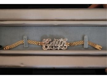 VINTAGE 14 KT BRACELET WITH PAVE CUT DIAMONDS SPELLING 'EDITH', 7 Inches Long