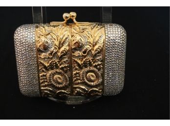 GORGEOUS VINTAGE JUDITH LIEBER HANDBAG WITH FLORAL DESIGN AND RHINESTONES, INCLUDES CHANGE POUCH