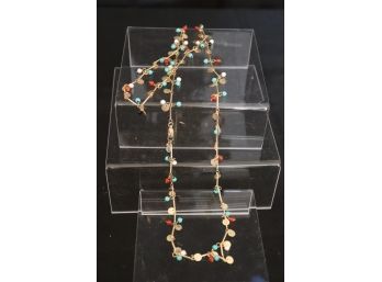 GORGEOUS FUN BEADED NECKLACE WITH ASSORTED COLORED BEADS, TURQUOISE, RED, WHITE & BLACK