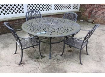 60 INCH ROUND CAST ALUMINUM PATIO SET WITH TABLE AND 4 CHAIRS