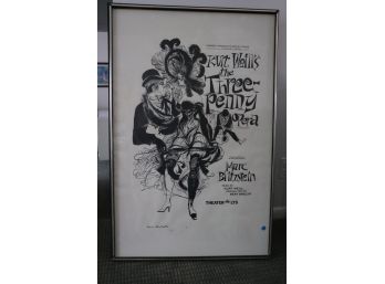 VINTAGE FRAMED KURT WEILLS THE THREE PENNY OPERA POSTER SIGNED BY DAVID STONE MARTIN 143/ 450