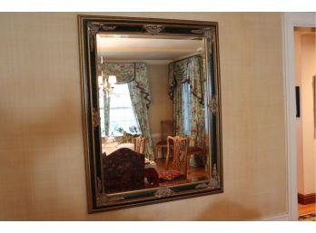 GORGEOUS CRACKLE FINISH MIRROR WITH ORNATE DETAIL AND DARK GREEN/BLACK FINISH