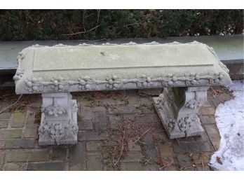 QUALITY OUTDOOR CONCRETE GARDEN BENCH  WITH STRAWBERRY VINE MOTIF