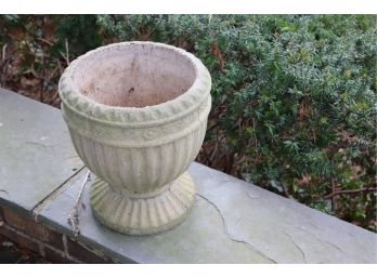 2 CEMENT PLANTERS WITH RIDGE DESIGN 14 INCHES TALL
