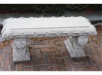 QUALITY OUTDOOR CONCRETE GARDEN BENCH  WITH STRAWBERRY VINE MOTIF