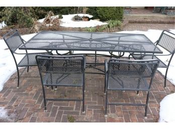 CAST ALUMINUM OUTDOOR TABLE WITH BENCH SEAT AND 4 CHAIRS