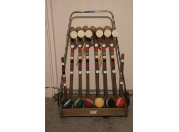 VINTAGE FORSTER CROQUET SET WITH ROLLING STAND