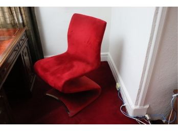 Vintage MCM Zig Zag Chair With Red Suede Fabric And Foot Protector