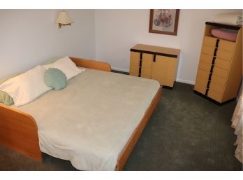 FURNITURE SET INCLUDES QUEEN SIZE PLATFORM BED FRAME, CHANGING TABLE & TALL DRESSER INCLUDES BLANKETS