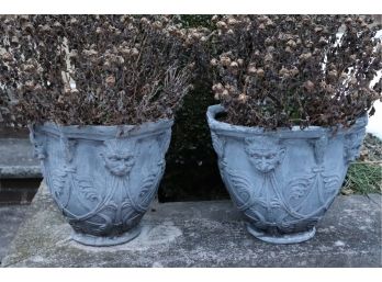 PAIR OF RESIN PLANTERS MADE FROM MOLDS FROM THE JP MORGAN ESTATE