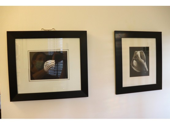 Pair Of Black & White Shell Prints In Black Frames