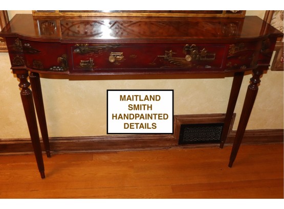 Vintage Maitland-Smith Chinoiserie Fluted Leg Console Table With 1 Drawer