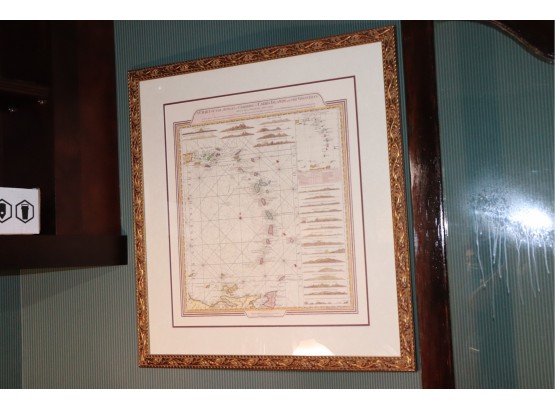 Vintage A Chart Of The Antilles Or Charibee Or Caribs Islands With The Virgin Islands In Gilded Ornate