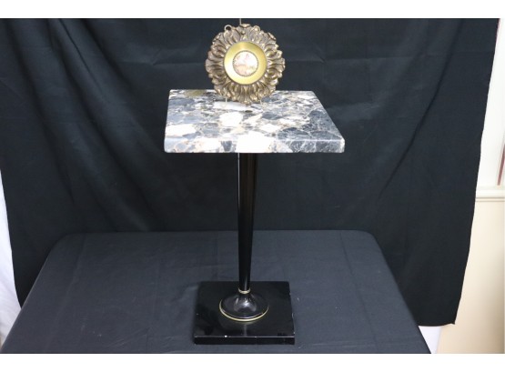 Vintage Granite & Black Metal Side Table With Brass Finish Decorative Accessory On Stand