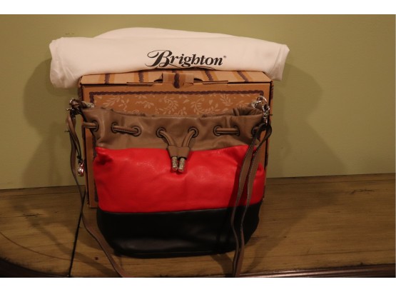 Vintage Brighton Mevelyn Color Blocked Drawstring Bucket Bag With Shoulder Strap With Original Packaging