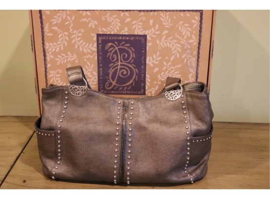 Vintage Brighton Andie Handbag In Pewter Metallic Leather With Silver Hardware With Original Box