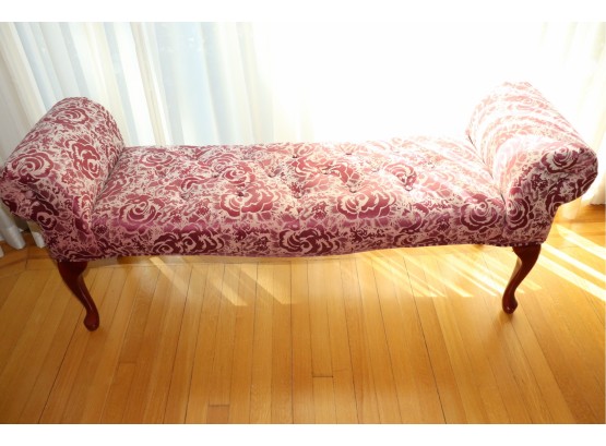 Vintage Queen Anne Style Rolled Arm Button Tufted Seat Upholstered Entry Or End Of Bed Bench
