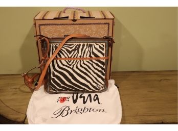 Vera Bradley For Brighton  Zebra Print Cross Body Handbag With Dust Cover & Original Box