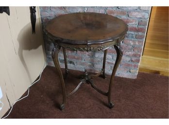 Vintage Scrolled Leg Inlay & Scalloped Edge Occasional Side Table