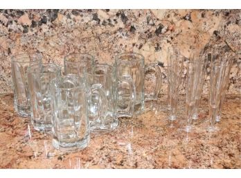 Lot Of Quality Glass  6 Beer Mugs, 8 Vodka Glasses