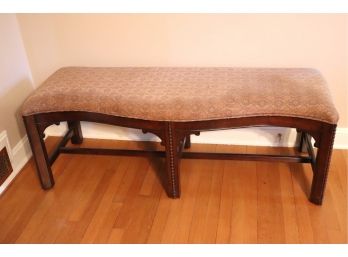 Vintage Ethan Allen Upholstered Seat Wood Bench  Made In America