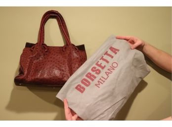 Vintage Borsetta Milano Cranberry Ostrich Leather Handbag  Made In Italy