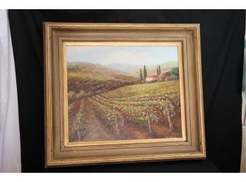 Vintage Oil On Canvas Tuscany Signed Painting In Antiqued Gilded Wood Frame
