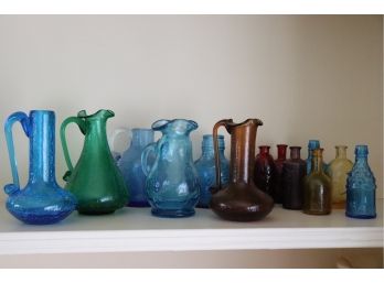 Vintage Mini Decorative & Apothecary Style Colorful Glass Bottles & Pitchers In Assorted Shapes