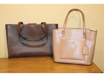 Lot Of 2  Ralph Lauren Leather Tote Bags  Greige & Brown