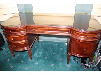 Almost Vintage Bombay Co. Inlay Veneer Top & Drawer Front Desk With 8 Fluted & Tapered Legs