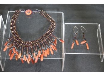 Hand Crafted Costume Jewelry By Sugar Jewlz  Beaded Choker Style Necklace & Matching Earrings