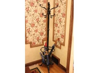 Vintage Black Wrought Iron Hat Tree With 9 Assorted Sized Umbrellas