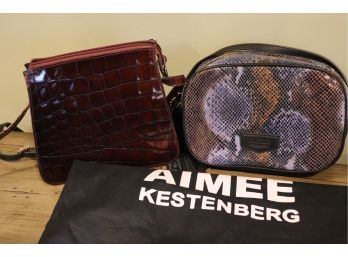 Vintage Furla Croc Embossed Patent Leather Crossbody Handbag & Aimee Kestenberg Faux Animal Print Handbag