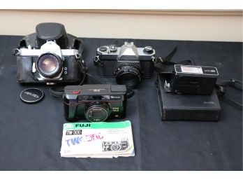 Lot Of Vintage Cameras & Accessories By Pentax, Fuji & Vivitar