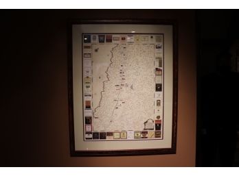Vintage Expedition Map Of Napa Valley Wine Area In Painted & Carved Frame