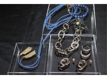 Lot Of Fine Costume Jewelry  Brighton Gunmetal Chain & Crystal Necklace, Blue Leather Necklace & More