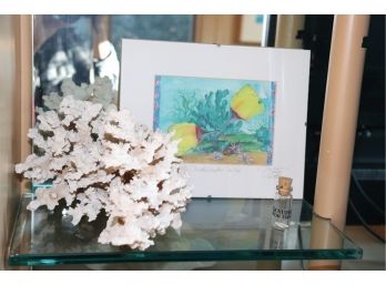 Vintage Natural Coral & Vintage 'Lau Wile Wile  Nukunuter Oioi' Framed Art Signed Jules 2001 & More!