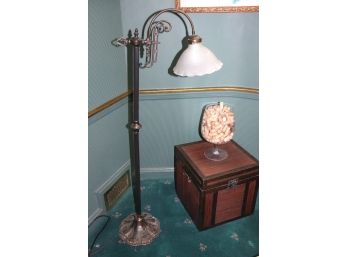 Vintage Antiqued Brass Finish Floor Lamp With Reed & Metal Trimmed Wood Chest And More!