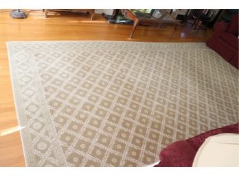 Custom Vintage Wool Area Rug In Cream & Beige With 3 Layer Border And No Center Medallion